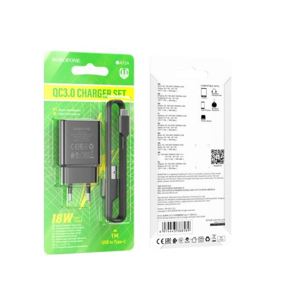 BA72A Spring single port QC3.0 charger set(Type-C)(EU)